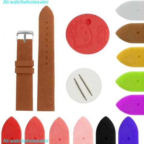 20mm Brown Cat Cartoon Silicone Jelly Rubber Lady Watch Band Straps WB1086D20JB
