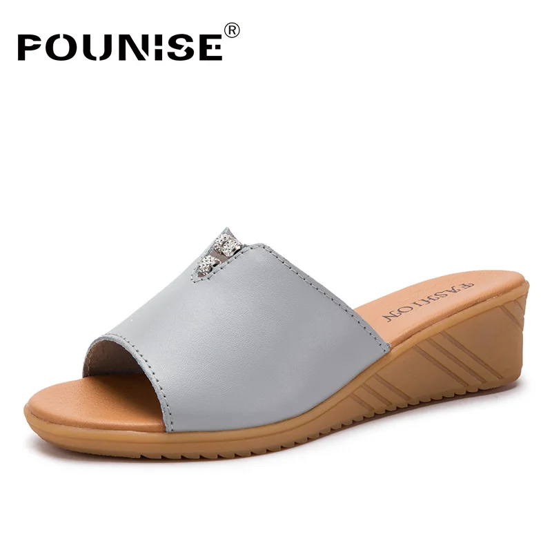 

fashion Wedges slippers women summer leather platform sandals shoes flat women beach shoes slip-on slides ladies flip flops