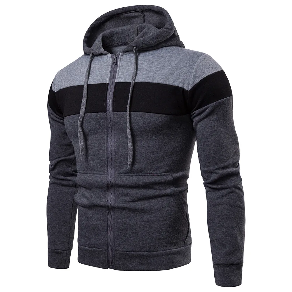 Men‘s Long Sleeve Hoodies Sweatshirt Autumn Winter Patchwork Zipper Tracksuits Streetwear Sweatshirt Hoodies Poleron Hombre - Цвет: Gray