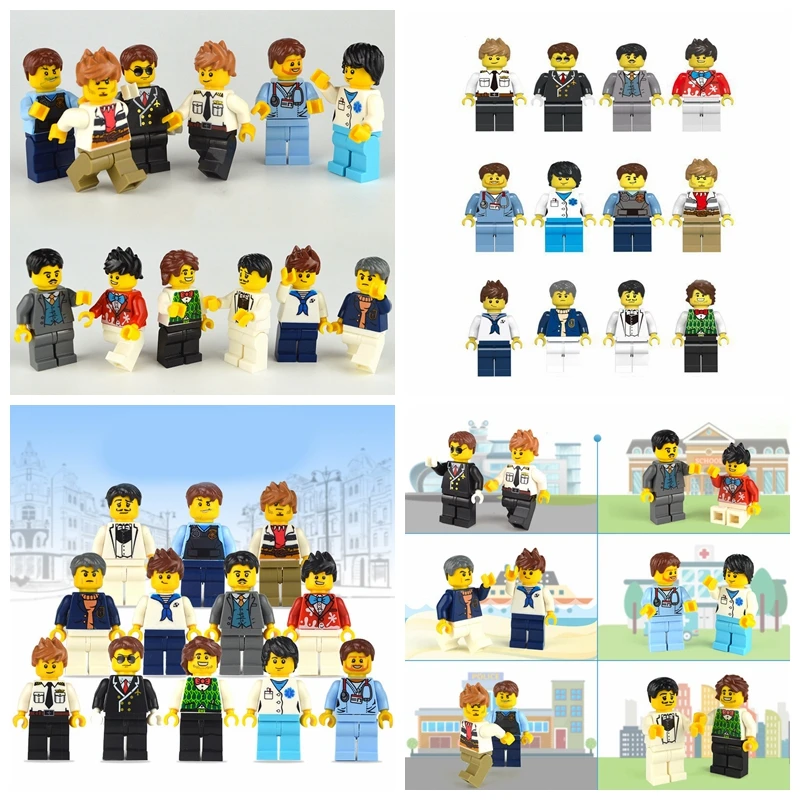 

12 Pcs DIY Urban Workers Action Digital Toy Set Compatible with Legoings Model Building Blocks Children's Educational Toys Gifts