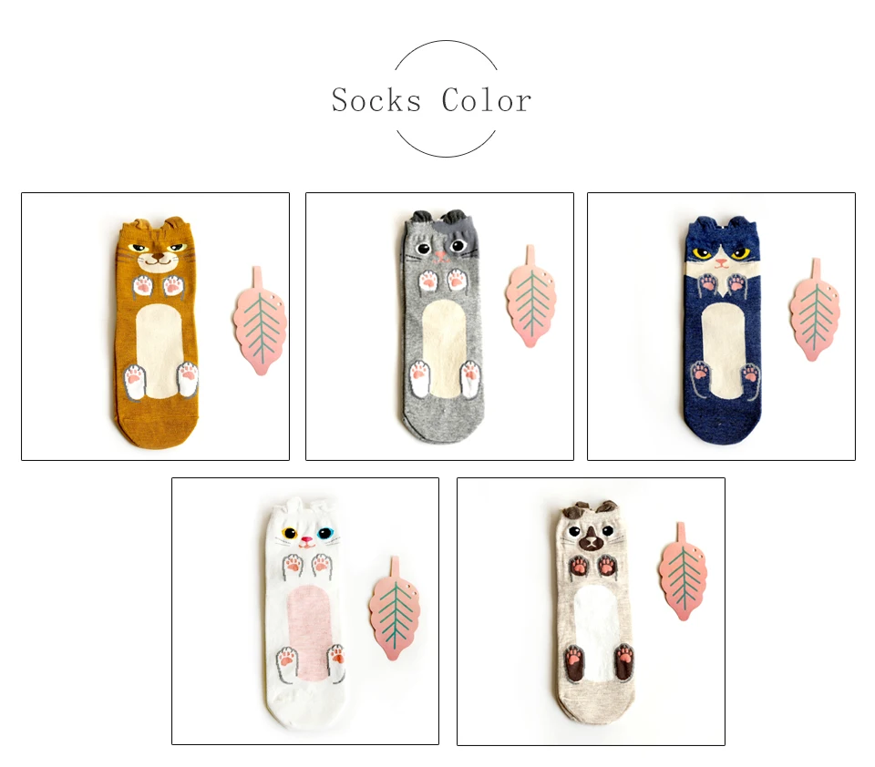 Funny Cute Cat Cartoon Women Socks Autumn Winter Lady's Sock korean Fashion Candy Color Creative Warm socks White Yellow Gray (5)