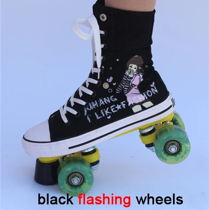 Профессиональный Взрослый двухрядный рисунок на холсте роликовые коньки обувь для влюбленных две линии мигающие колеса Patines унисекс Adulto IB18 - Цвет: black flashing wheel