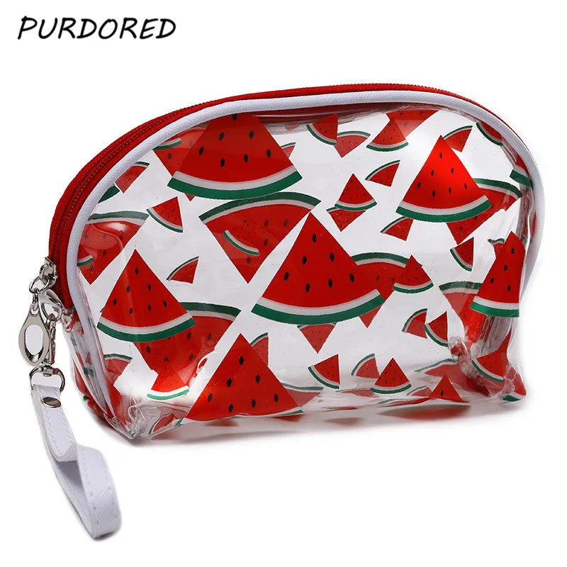 PURDORED 1 pc Watermelon Cosmetic Bag PVC Transparent Makeup Bag Clear