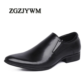 

ZGZJYWM Spring/Autumn Men's Genuine Leather Pointed Toe Slip-On Flats Dress Oxfords Business Office Wedding For Men Flats Shoes