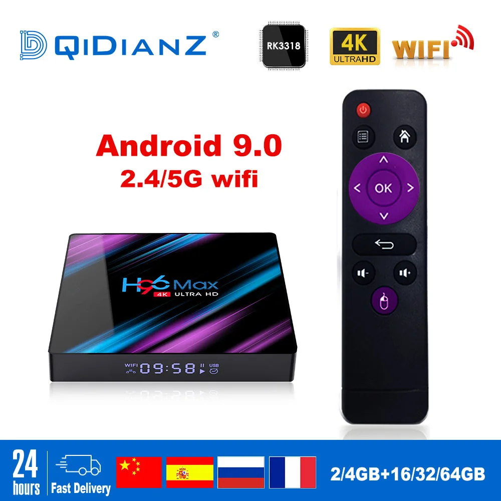 Online Smart TV BOX H96max Android 9.0 Google Assistent 4K Dual Wifi BT Netflix Media player Play Store Freies App Schnelle set top BOX