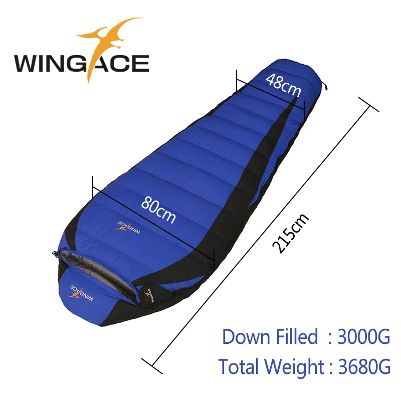 WINGACE заполнить 2000 г 3000 4000G на утином пуху, зимний спальный мешок для взрослых теплая Открытый Кемпинг Мумия спальный мешок для кемпинга Туризм - Цвет: Blue 3000G