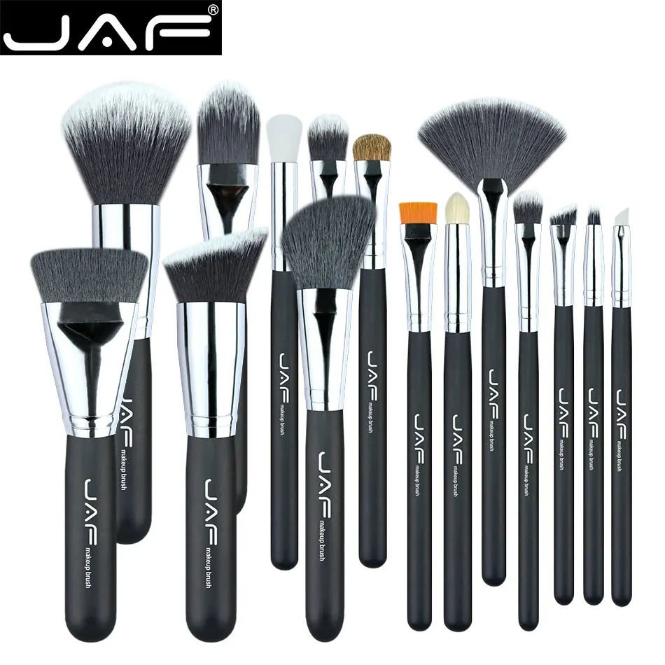 JAF 15PCS Professional Makeup Brushes Natural and Synthetic Hair Make