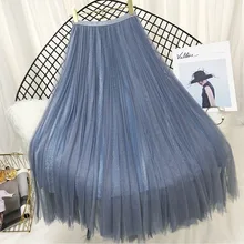 Плиссированная юбка для девочек яркий шелк чистый цвет Длинные юбки для женщин 5 цветов 113