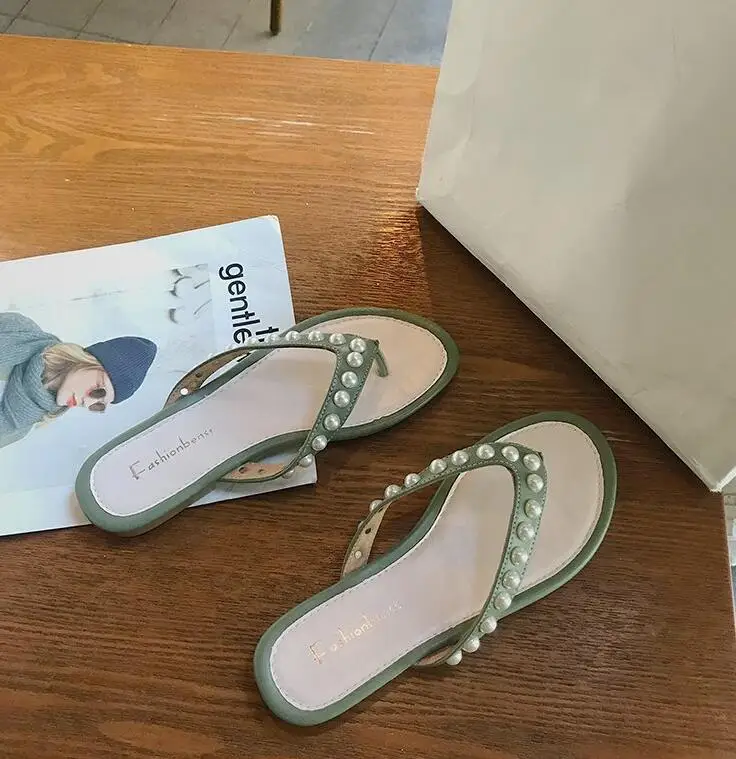 

New Women Pearl Beach Shoes Flip-flops Woman flat Sandals Summer 2019 Woman Lady Fashion Slippers Shoes Women Designers Slippers