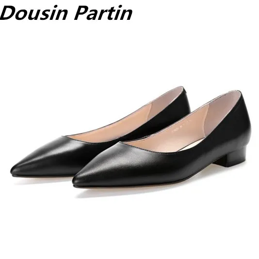 

Dousin Partin Black Leather Low Heeled Women Pumps Round Toe Women shoes Cute ladies office shoes woman