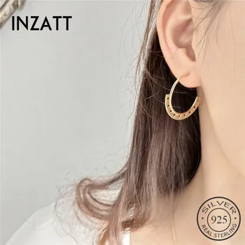 

INZATT Rock Gold Color Semicircle Hollow Triangle Stud Earrings Charm 925 Sterling Silver Fine Jewelry Pendientes Mujer Moda2018