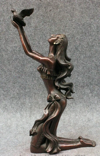 

002949 14" Chinese Decoration Pure Bronze Art d Kneel Belle Beauty Goddess Statue