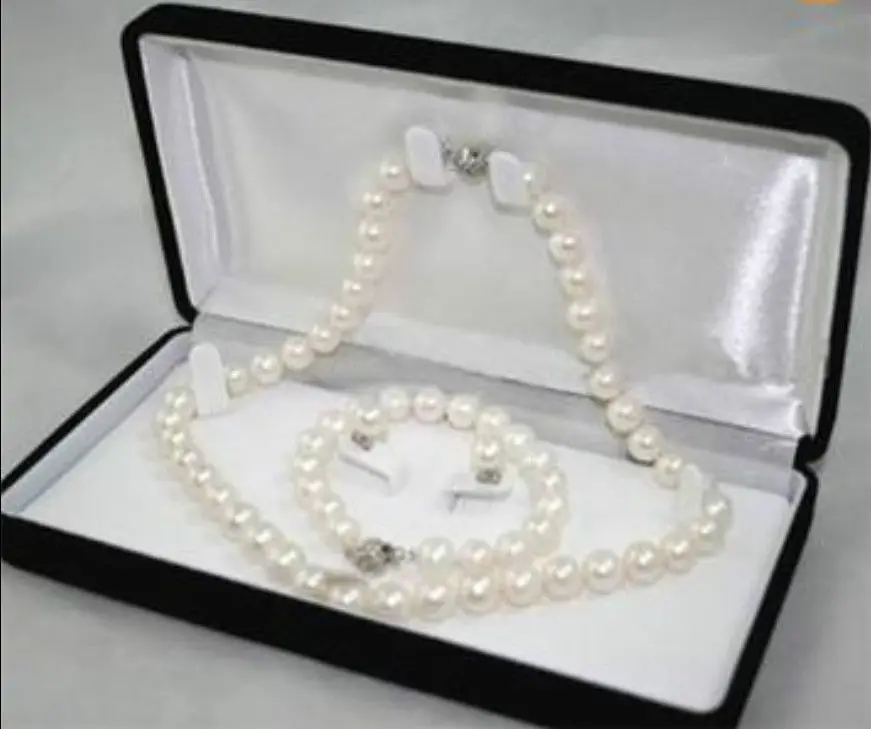 

Free shipping New style Natural noble jewelry>>>>8-9MM White Akoya Cultured Pearl Necklace Bracelet Earring Set AAA