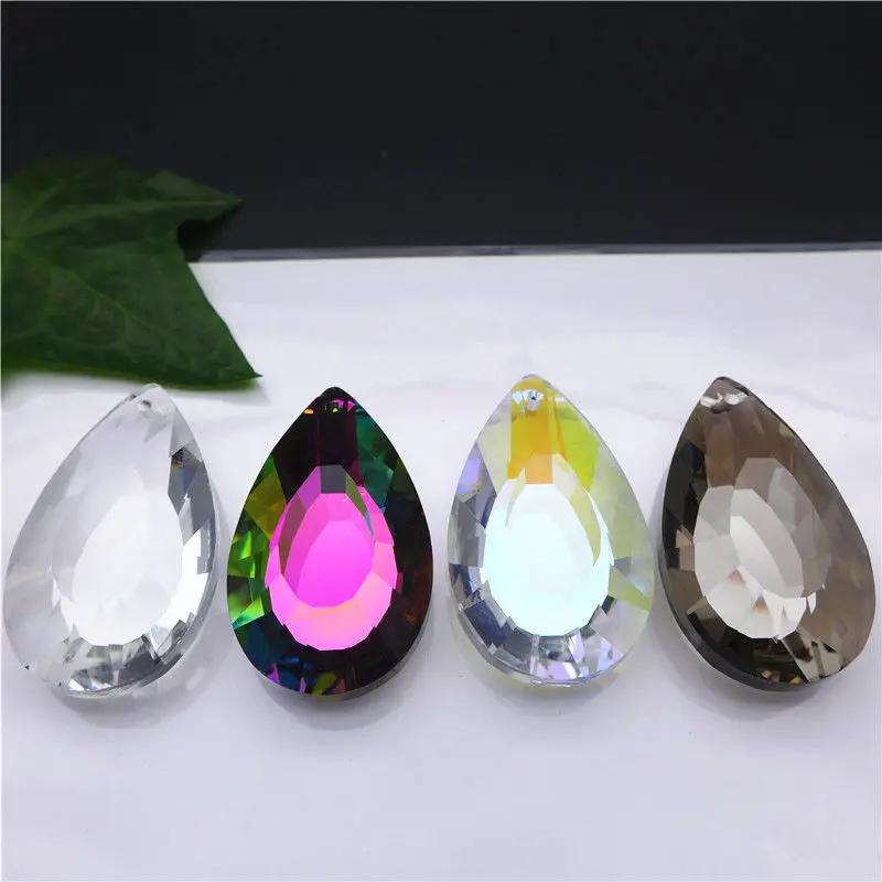 

38mm ab/rainbow/metalic/clear flat pear/tear/water drop shape glass pendants crystal chandelier lamp curtain free shipping 12pcs