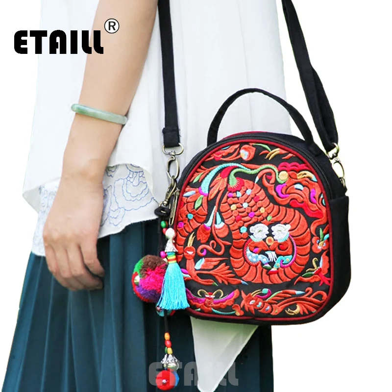 

ETAILL Small Chinese Hmong Flower Thailand Embroidered Bags Ethnic Womens Vintage Shoulder Bags Casual Floral Embroidery Bag