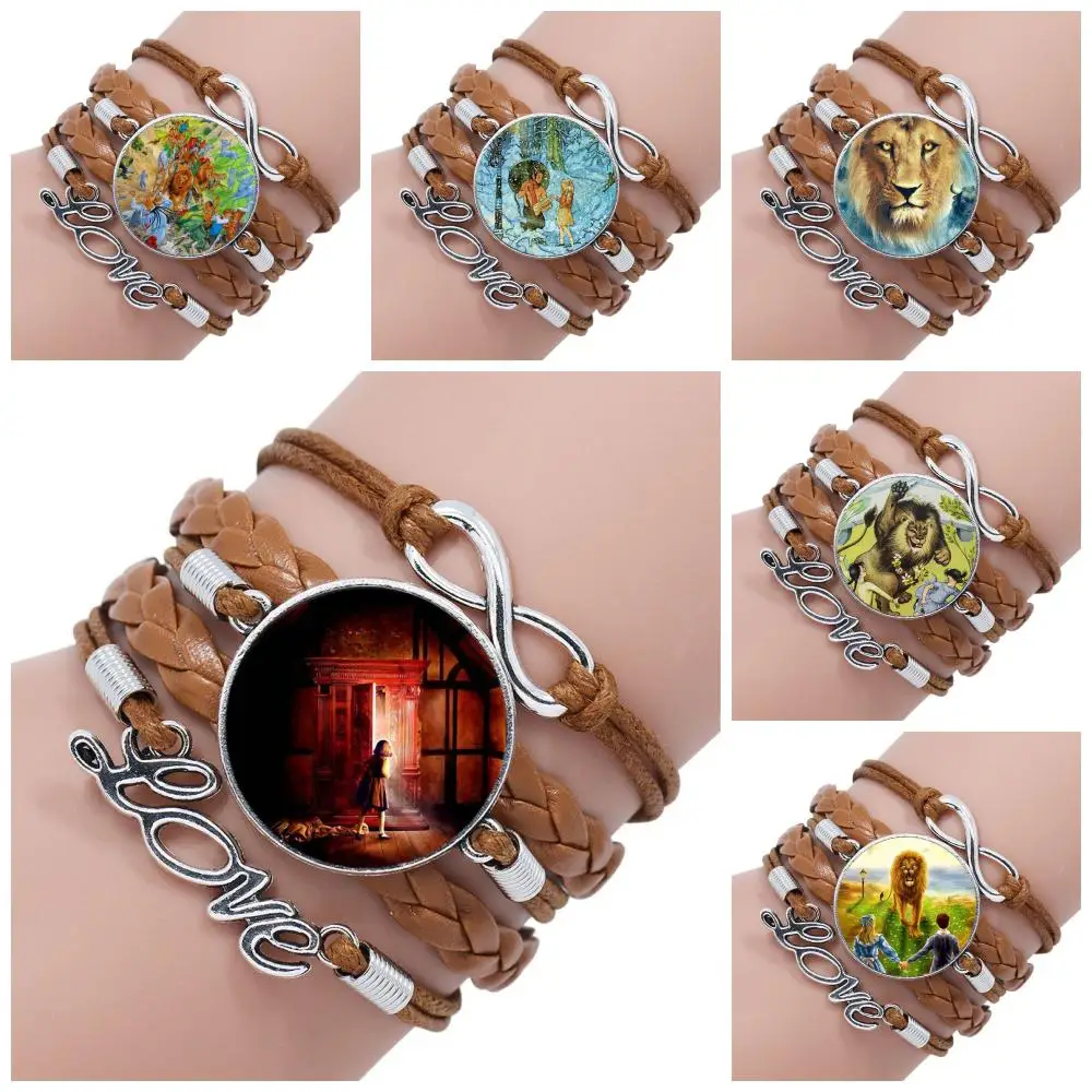 

For Valentine'S Day Gift Glass Crystal Multilayer Black/Brown Leather Bracelet Bangle Jewelry Bijouterie Chronicles of Narnia