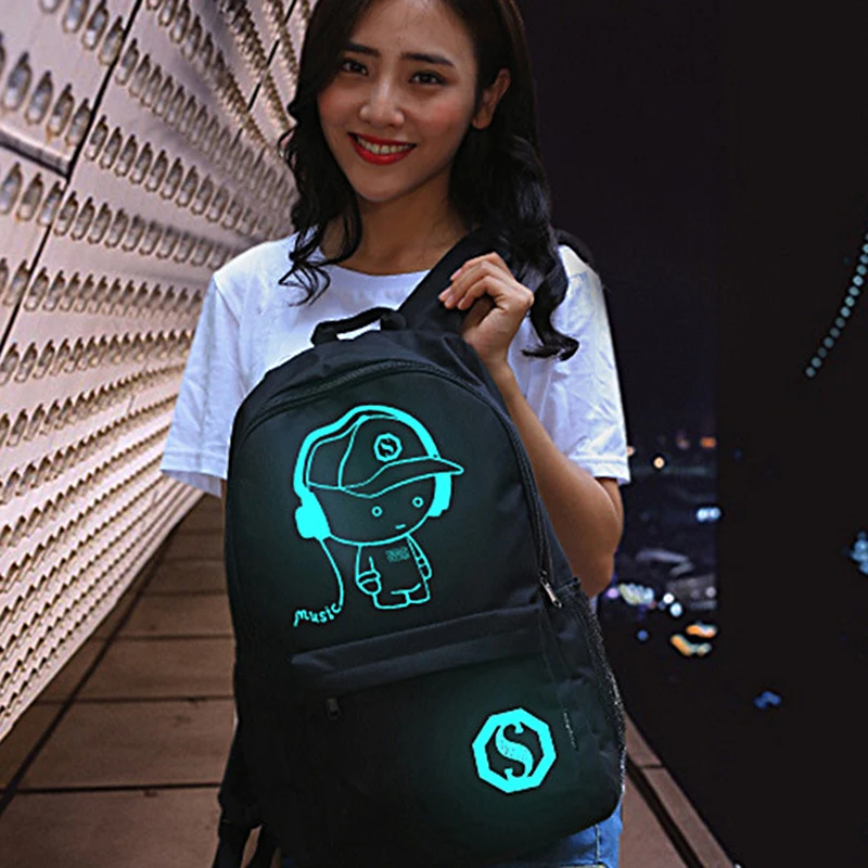 Модные рюкзаки для студентов, светящиеся анимационные школьные сумки для мальчиков и девочек-подростков, USB зарядка для компьютера, противоугонная сумка для ноутбука