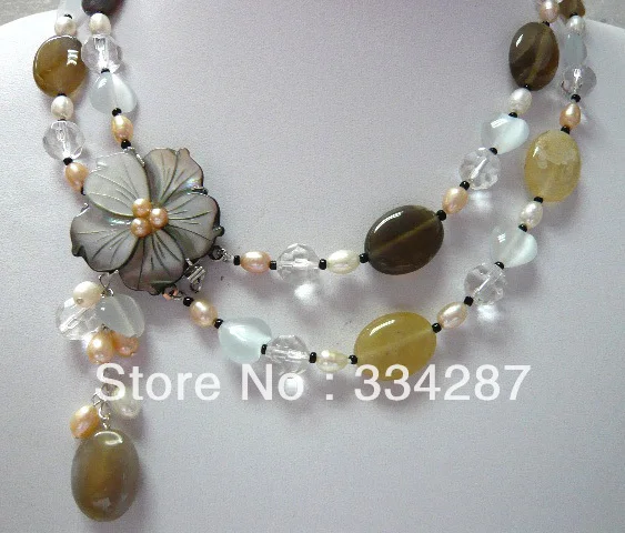 

5 colors!fine 2 row mixed pearl & colorful jade stone turquoise necklace pendant
