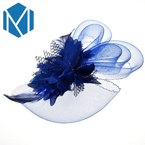 Ммизм, Свадебная вечеринка, заколки для волос, для женщин, французский вуаль, Коктейльная шляпа, сетчатый головной убор, Классические свадебные цветочные церковные заколки - Цвет: Blue