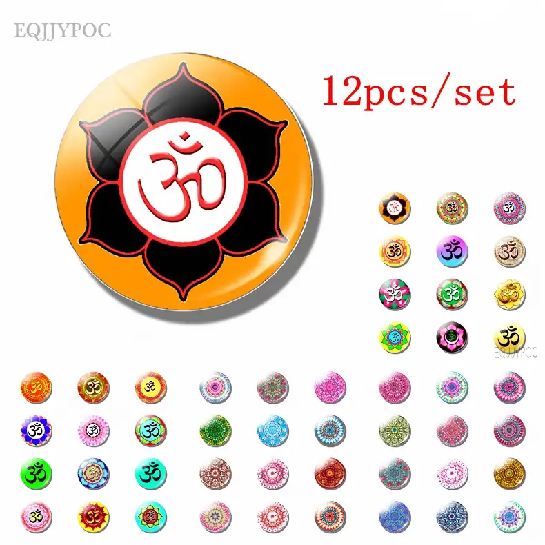 12 шт./лот Ом, йога чакра магниты на холодильник цветок жизни 25 мм стеклянный магнит для доски стикеры на холодильник магнитный держатель для ...