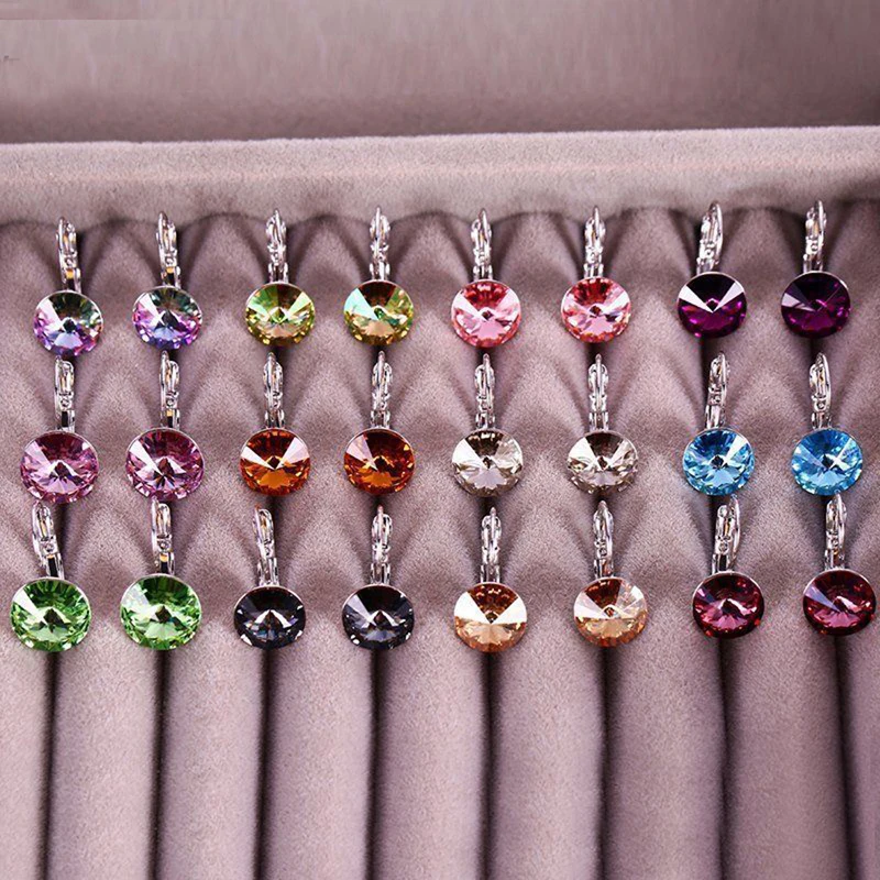 Модные синие, розовые, зеленые серьги с кристаллами CZ для женщин, серебряные серьги-кольца, свадебные, вечерние Ювелирные изделия brinco feminino