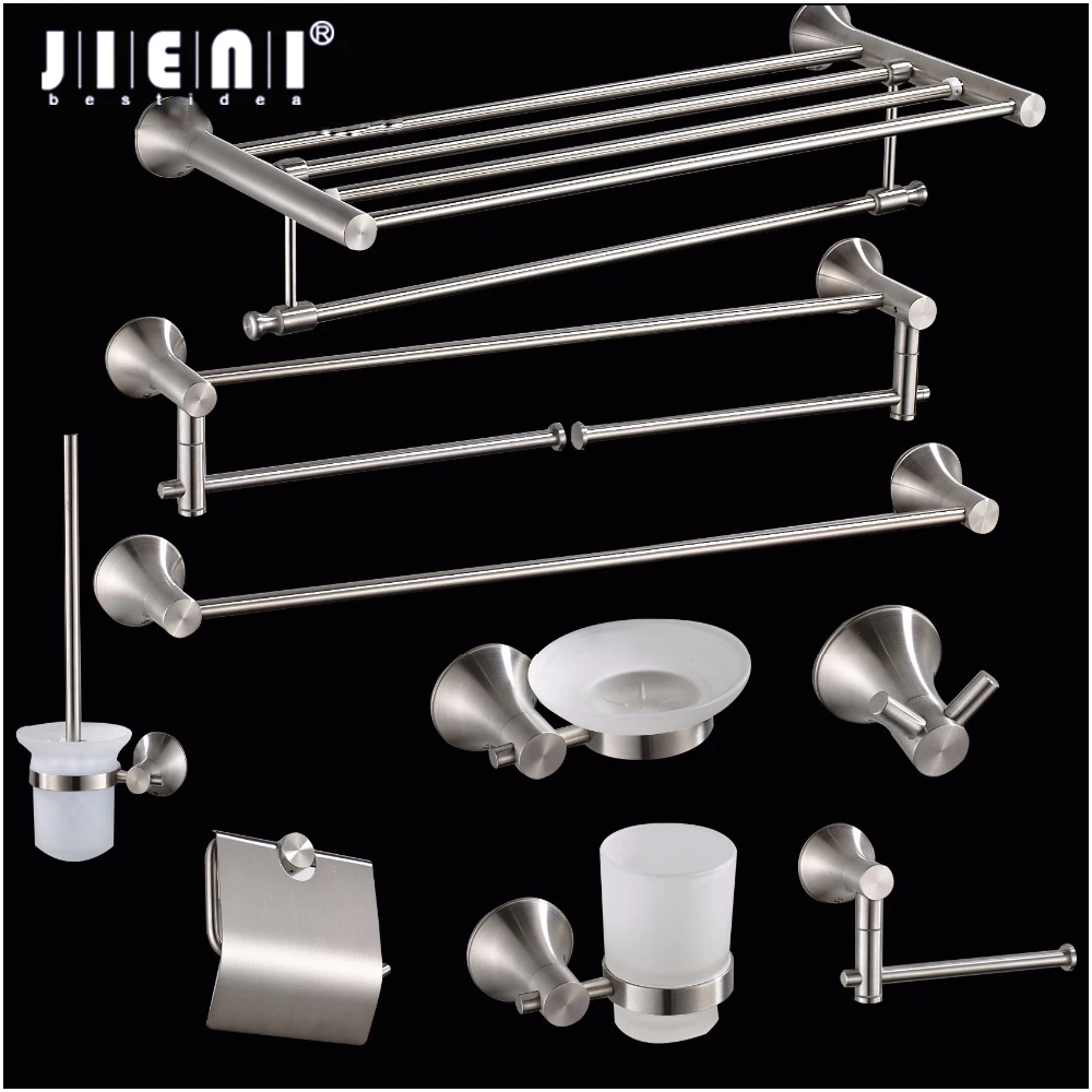 JIENI Towel Bar Cloth Hook Nickel Brushed Paper Holder Bath Hardware Sets Cup 304 Stainless Steel Bathroom Accessories | Обустройство