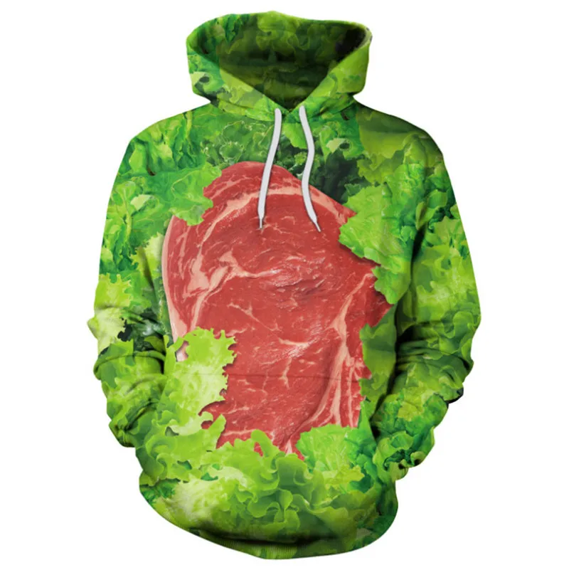 Bionic Pork pattern and Vegetable+ beef pattern 3D Digital Printing Raw Meat Hoodie Fishing Hunting Coats Jackets