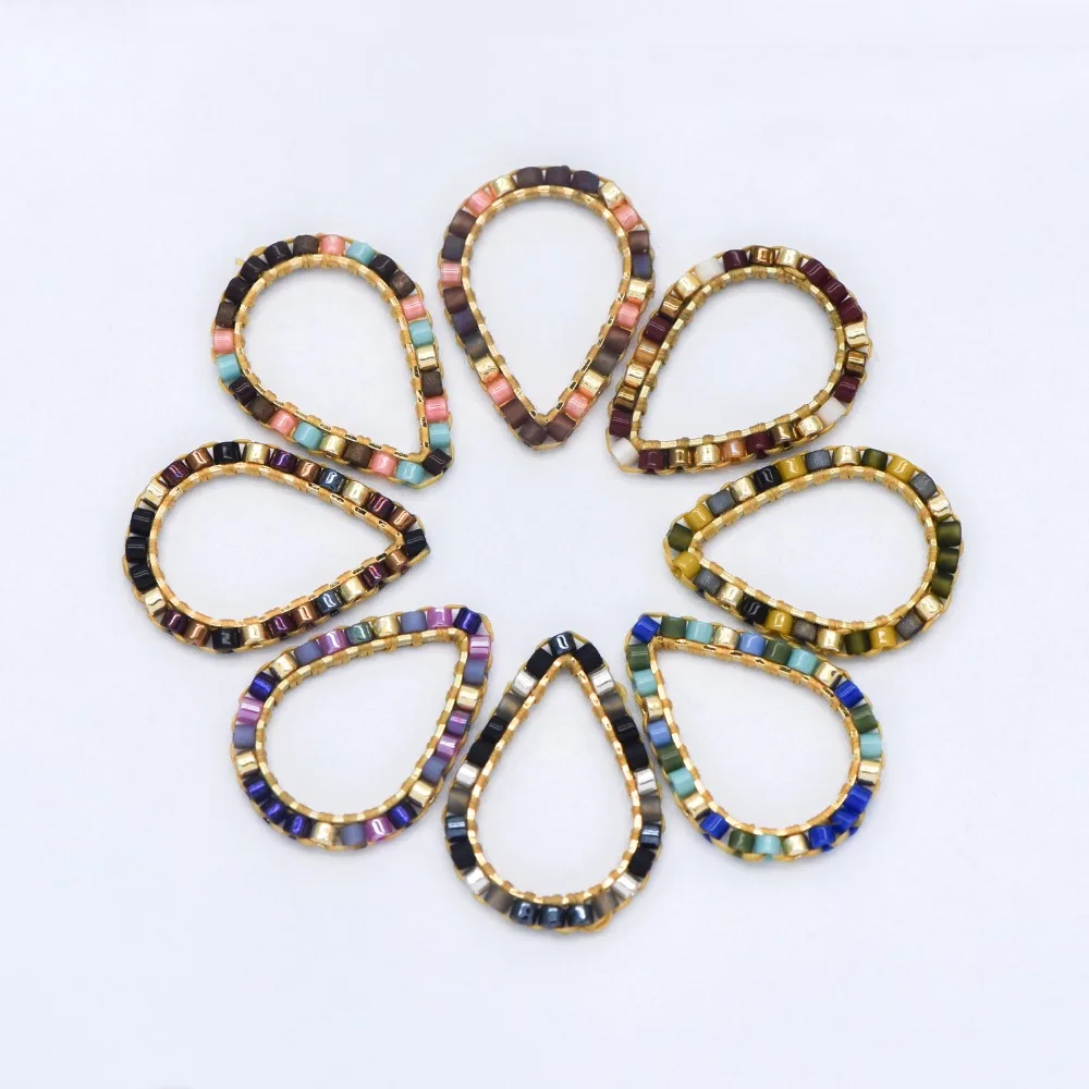 

4pcs Seed Beads Teardrop Charm Connectors 19x14mm, Japan Miyuki Seed Glass Beaded Geometric Pendants (RM-36)