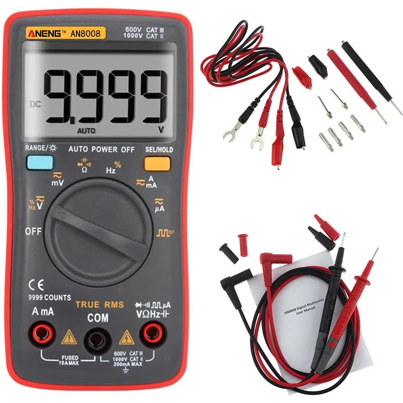

RMS Wave Output Digital Multimeter 9999 Counts Backlight AC DC Current Voltage Resistance Frequency Capacitance Square Wave