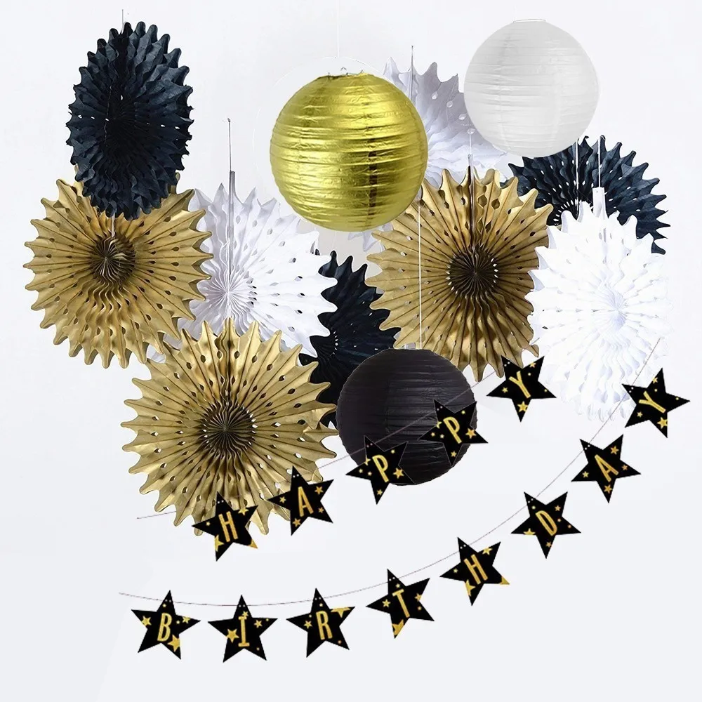 

Gold & Black Birthday Party Decorations Adult Birthday Banner Party Supplies For 30th, 40th, 50th,60th Adult Birthday Decoration