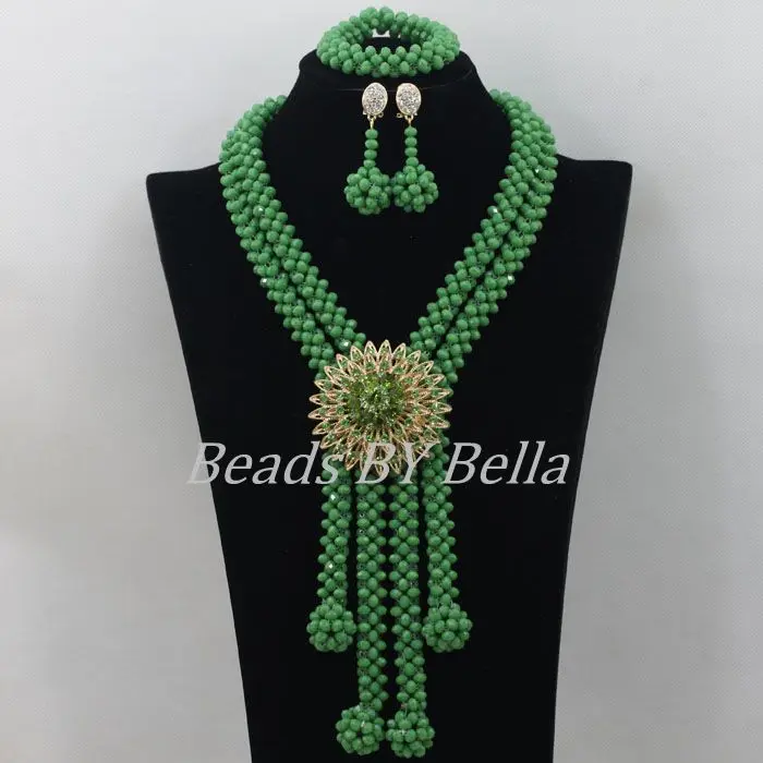 Green Crystal Beads Bridal Jewelry Sets African Costume Necklace Nigerian Wedding Set Free Shipping ABF405 | Украшения и