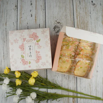

new 14*14*4.5cm 10pcs Cherry blossoms cookie Macaron Chocolate mooncake Paper Box handmade Party Gifts Packaging Storage Boxes