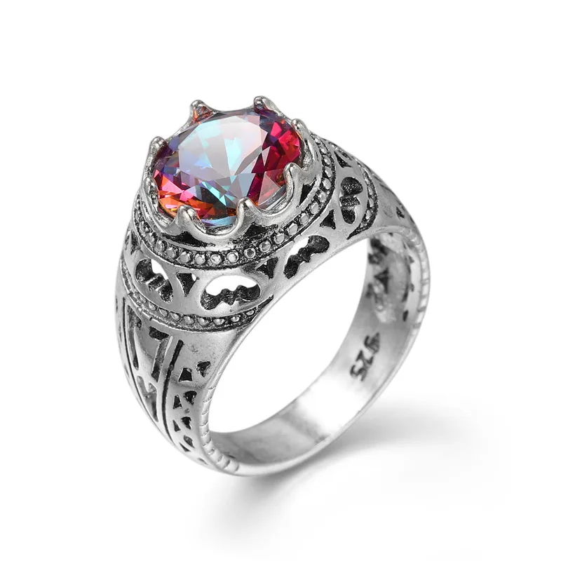 

New S925 Sterling Silver Women Rings Manufacturers Handmade Mystic Rainbow CZ Ring Vintage Party Jewelry Lady Sailor Moon Ring