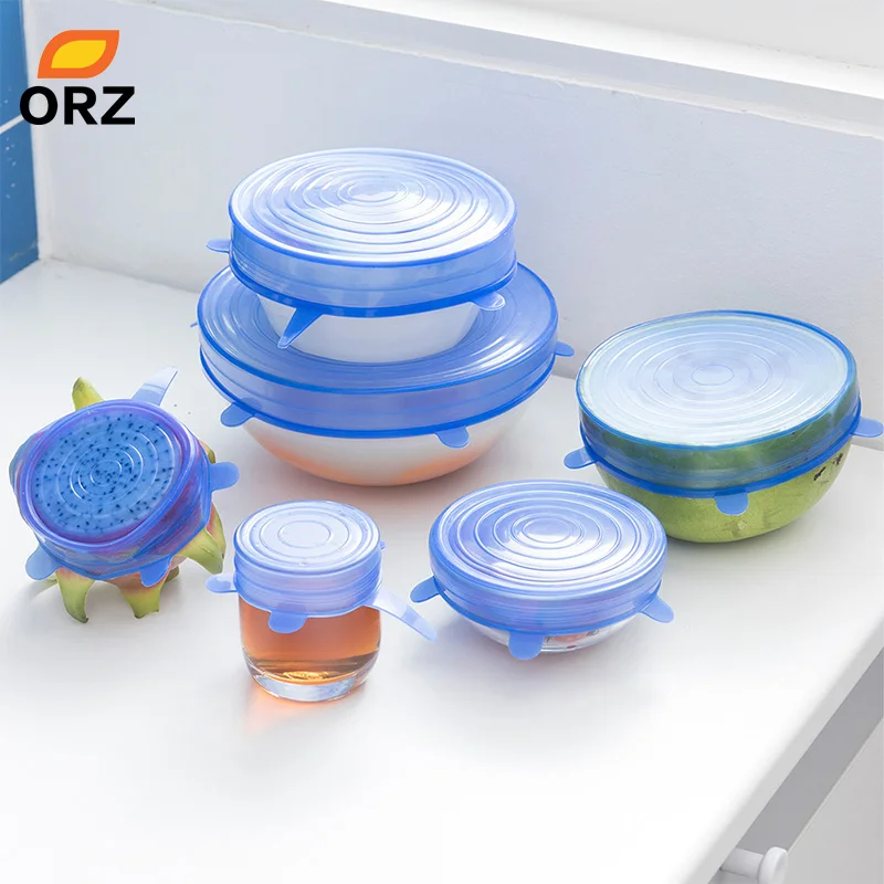 6x Silicone Vacuum Seal Bowl Covers Kitchen Food Saving Storage Stretch Lids JD
