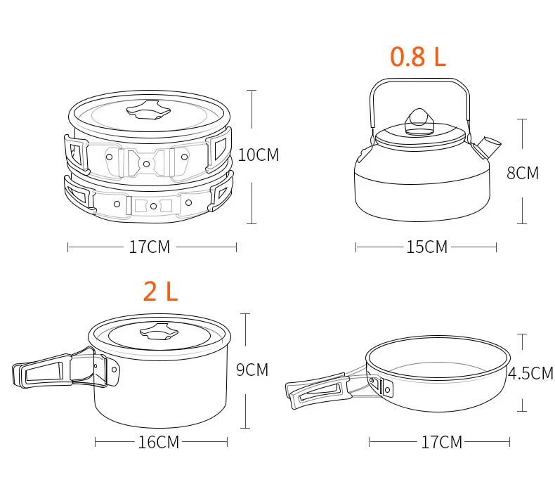 Hewolf открытый горшок чайник походная кухонная посуда алюминиевая складная посуда походная для пикника Походный набор для приготовления пищи оборудование для пикника