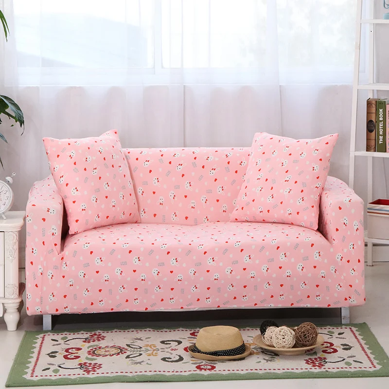 SunnyRain Cartoon Pink Sofa Cover Elastic L Shaped Sofa Cover Slipcover