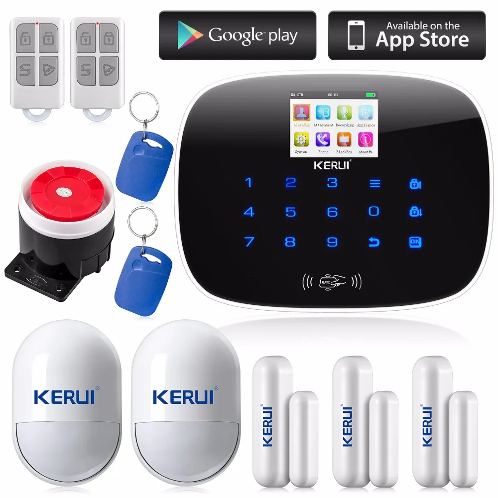 Wireless andorid ios app remote control KERUI LCD GSM alarm system Autodial SMS House Office Security Burglar Intruder Alarm DIY