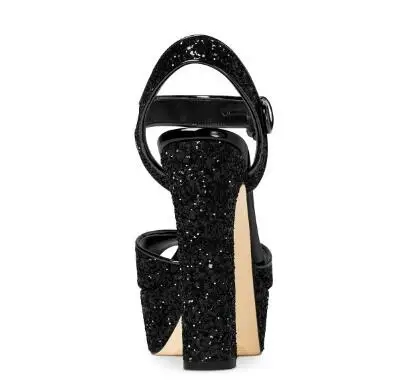 

Moraina snc 2019 Explosion high heel Black Glitter Shoes Peep Toe Block Heel Sandals with Platform