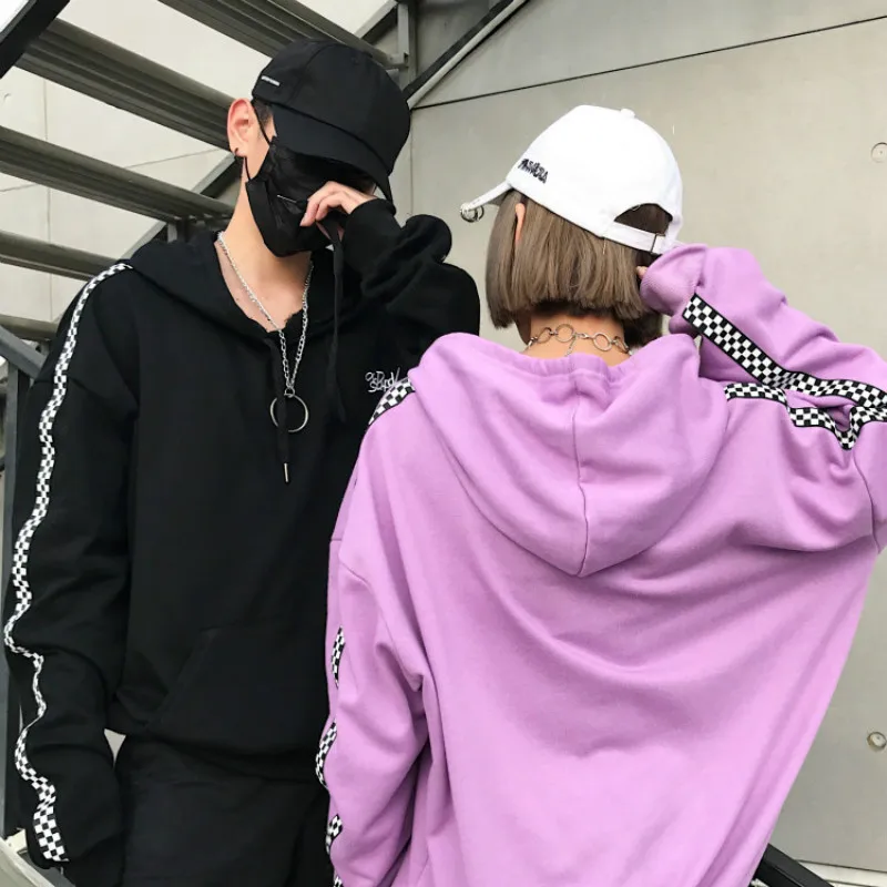 Harajuku мода человек с длинным рукавом Для женщин толстовки ретро шик в полоску