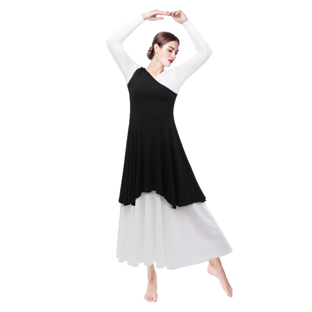 Элегантная женская плиссированная Асимметричная хвалебная туника для танцев для балета хвалебное платье миди на одно плечо Туника литургическая танцевальная одежда
