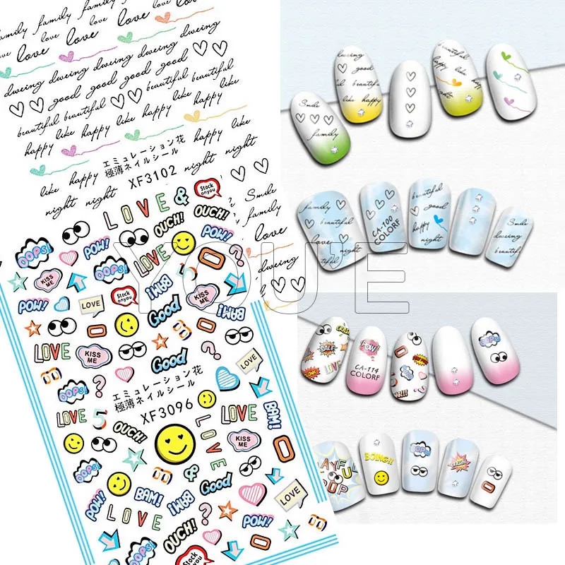 

Cute Love Nail Sticker on Nails Art Back Glue Familly Sticker Decal Manicure Design Happy Day Good Nail Art Decoration Sticker