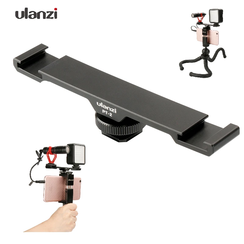 

Ulanzi PT-2 Cold Shoe Plate Extension Bracket Adapter Tripod Dual Mount for Phone Vlogging Rig Setup Microphone/LED Video Light