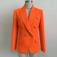 HIGH STREET Classic Baroque Designer Blazer Women's Metal Lion Buttons Double Breasted Blazer Orange 2