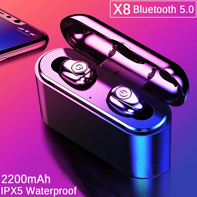 

TWS Bluetooth Earphone 5.0 Invisible Mini Wireless Headphone Bass Earbuds Headset with 2200 mAh Charging Box Power Bank
