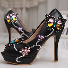Luxury Aesthetic Rhinestone Peep Toe Bridal Shoes Diamond Lady Shoes Wedding Gorgeous Wedding High Heel Platform Crystals Shoes