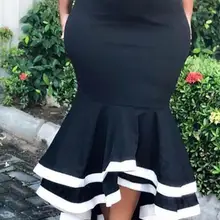 Женская облегающая юбка-Русалка с высокой талией, облегающая черная и белая Лоскутная юбка, юбка миди
