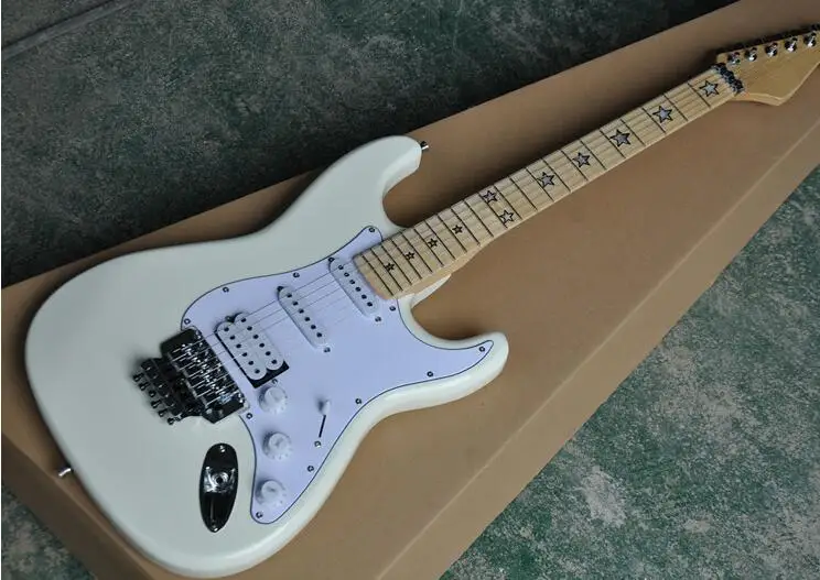 

White body Electric Guitar with White Pickguard,Star inlays Maple Fingerboard, Floydrose,offer customized free shipping
