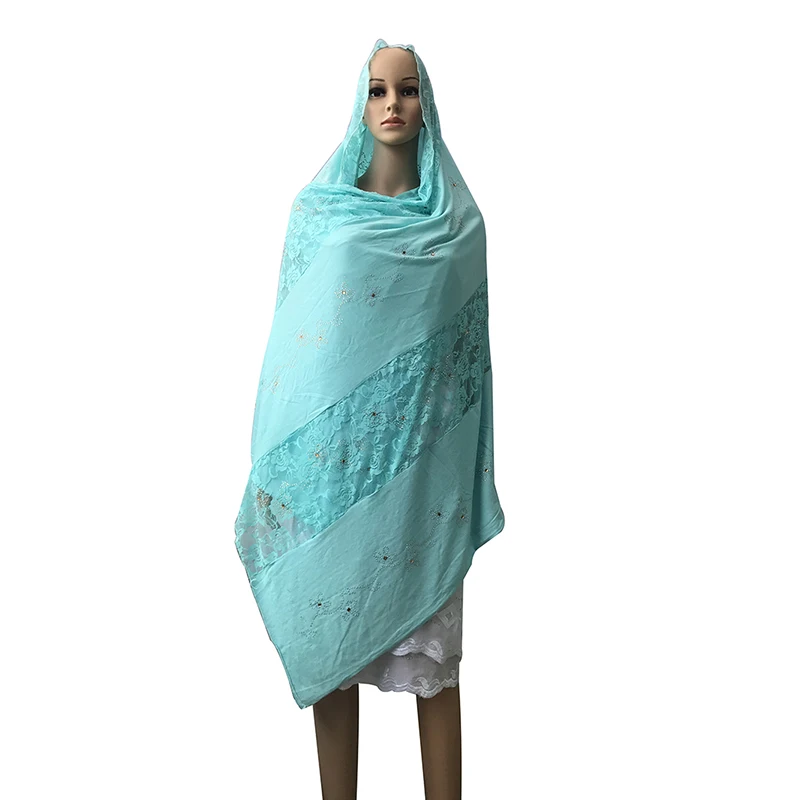 Новые Мягкий хлопок кружевной шарф мусульманский Для женщин в африканском стиле шарф с стразы, красивое кружево шарф для шалей