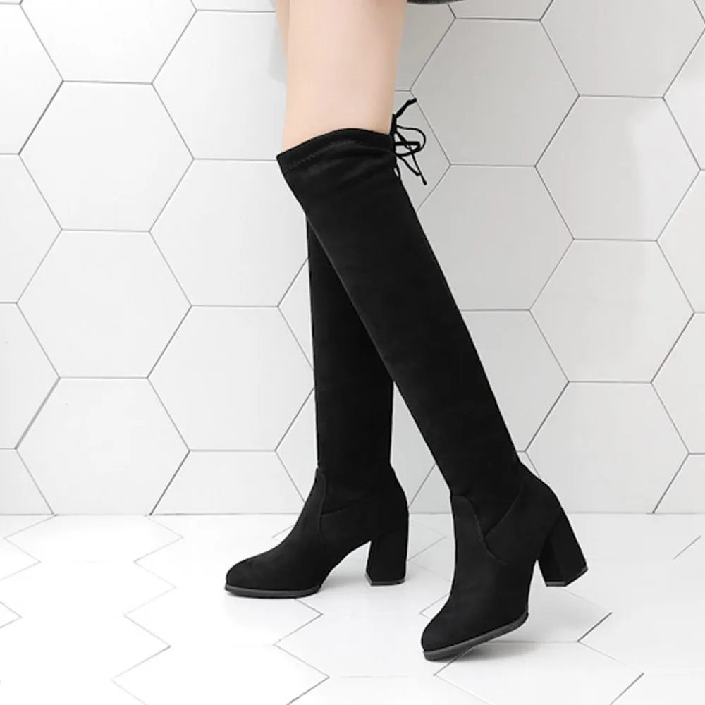 Jual Sepatu Boots Panjang Selutut Bahan Kulit Imitasi Dengan