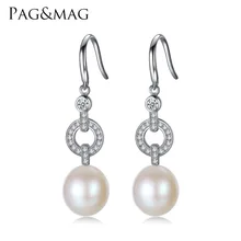 PAG&MAG Brand Sterling Silver Women Earrings with 10-11mm Freshwater Pearl Drop Earrings High Quality Wholesale Gift Box Free